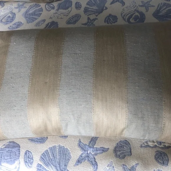 Set of 2 Anichini 100% silk pillows stripe beige grey tan with inserts neutral